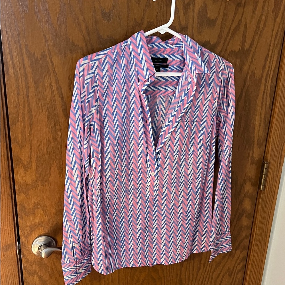 J. Crew Pink, Blue & White Chevron Button-Down Shirt